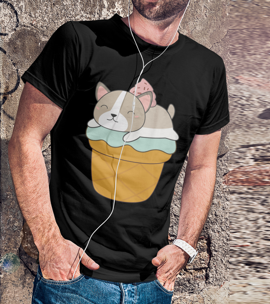 Kawaii Puppy Dog Sleeping On Ice Cream Cone Cupcake T-Shirt
