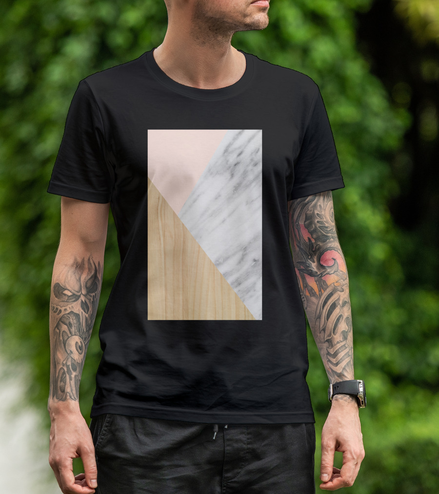 Light Wood Pink And Real Italian Marble Triangles T-Shirt