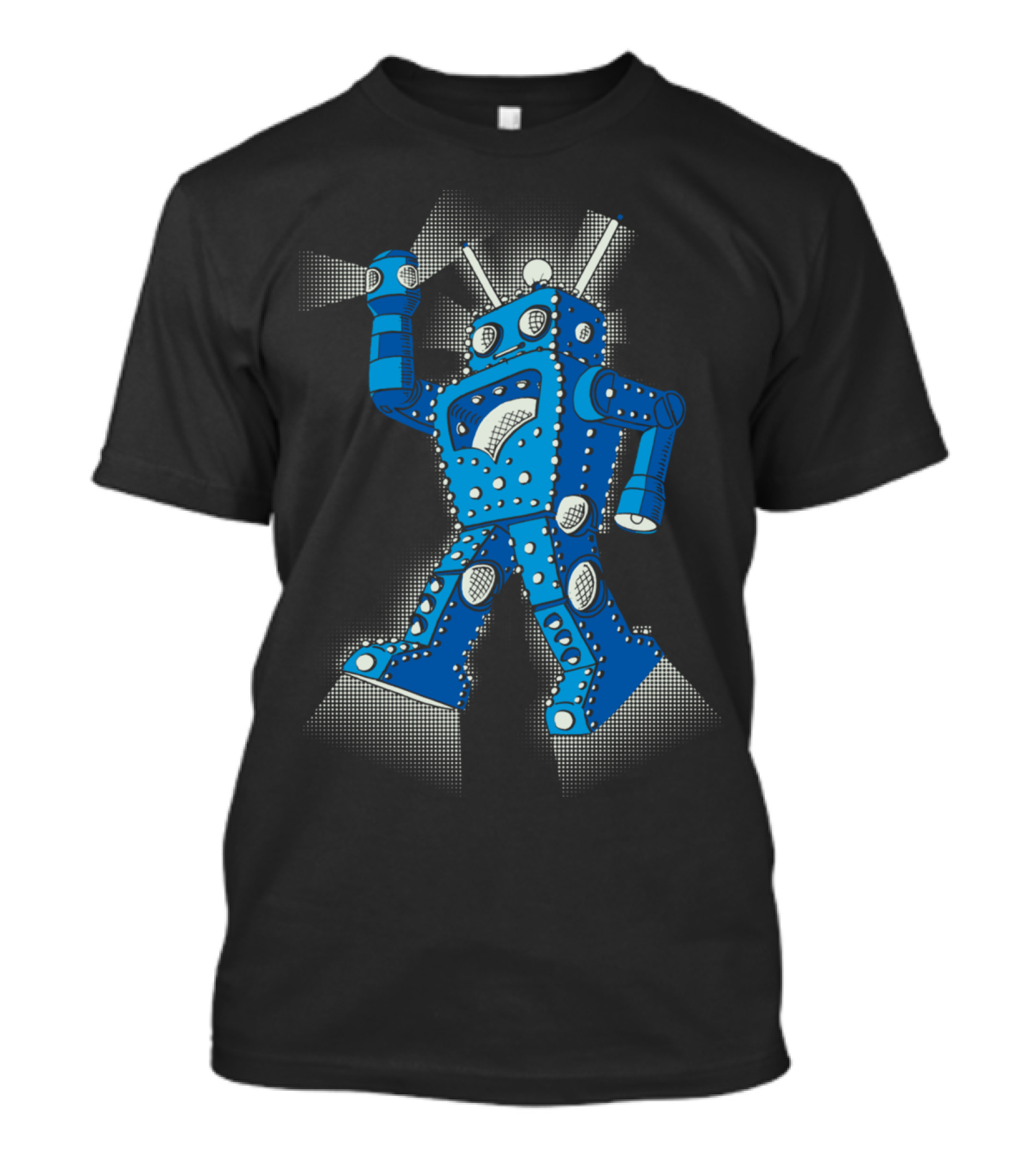 Lightbot Blue Retro Robot With Antenna And Rivets T-Shirt