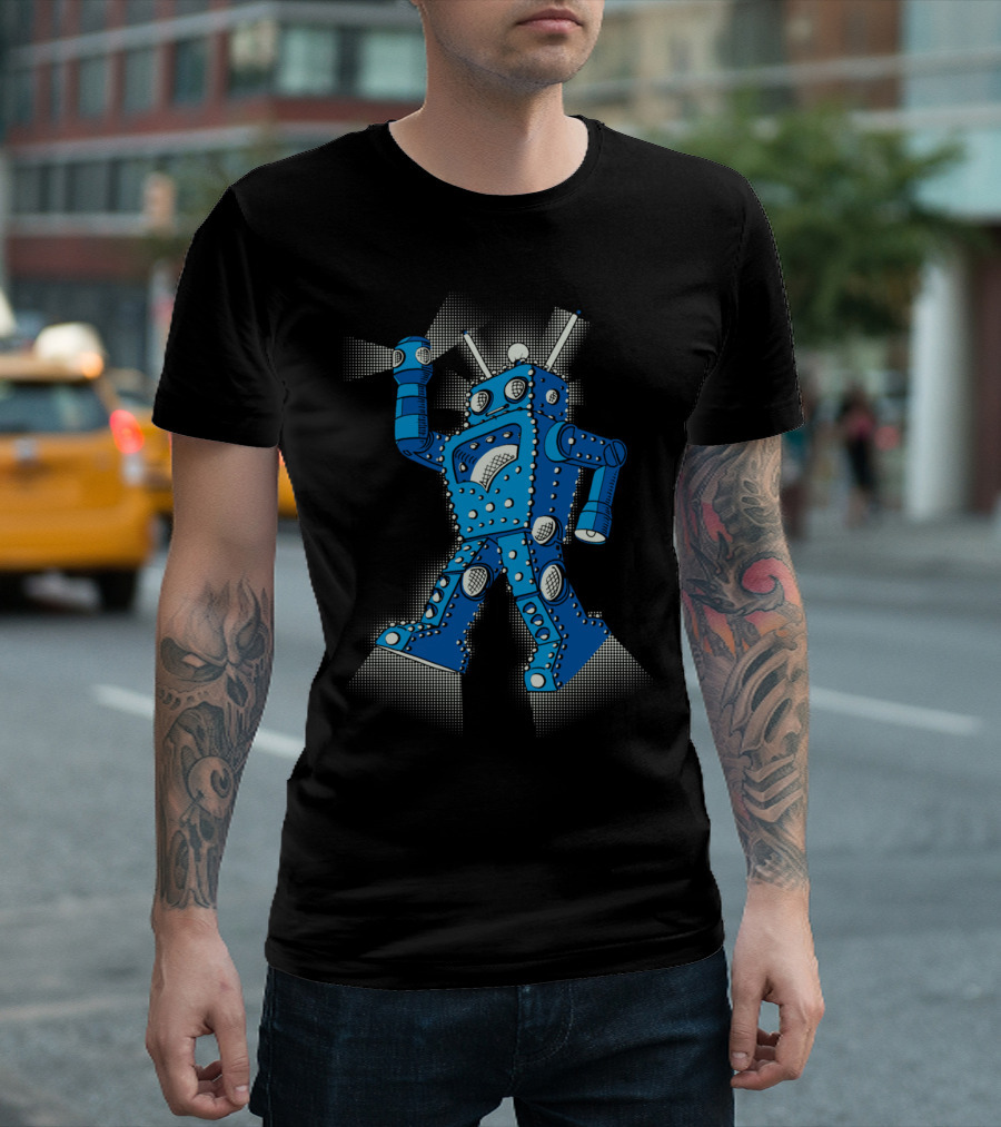 Lightbot Blue Retro Robot With Antenna And Rivets T-Shirt