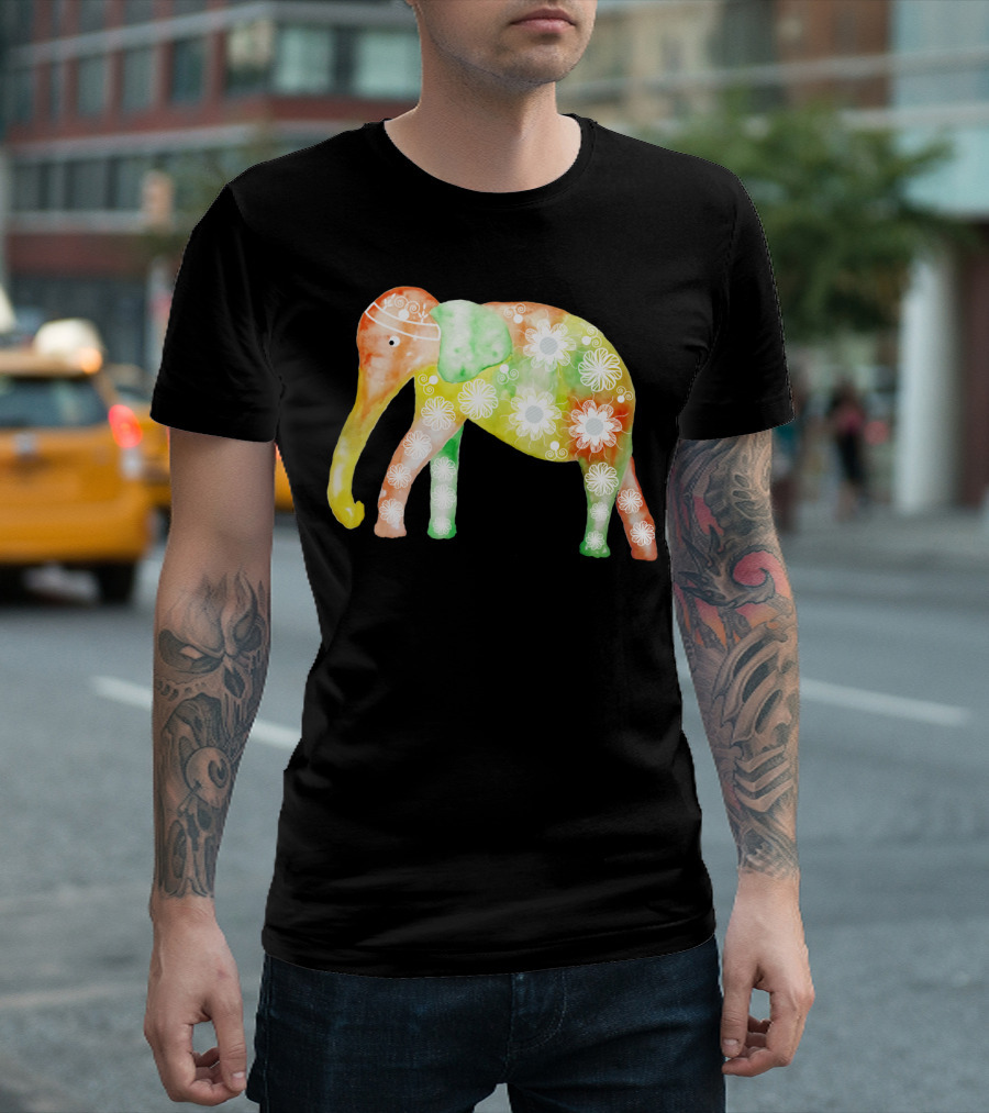 Watecolot Elephant Multicolor Floral T-Shirt