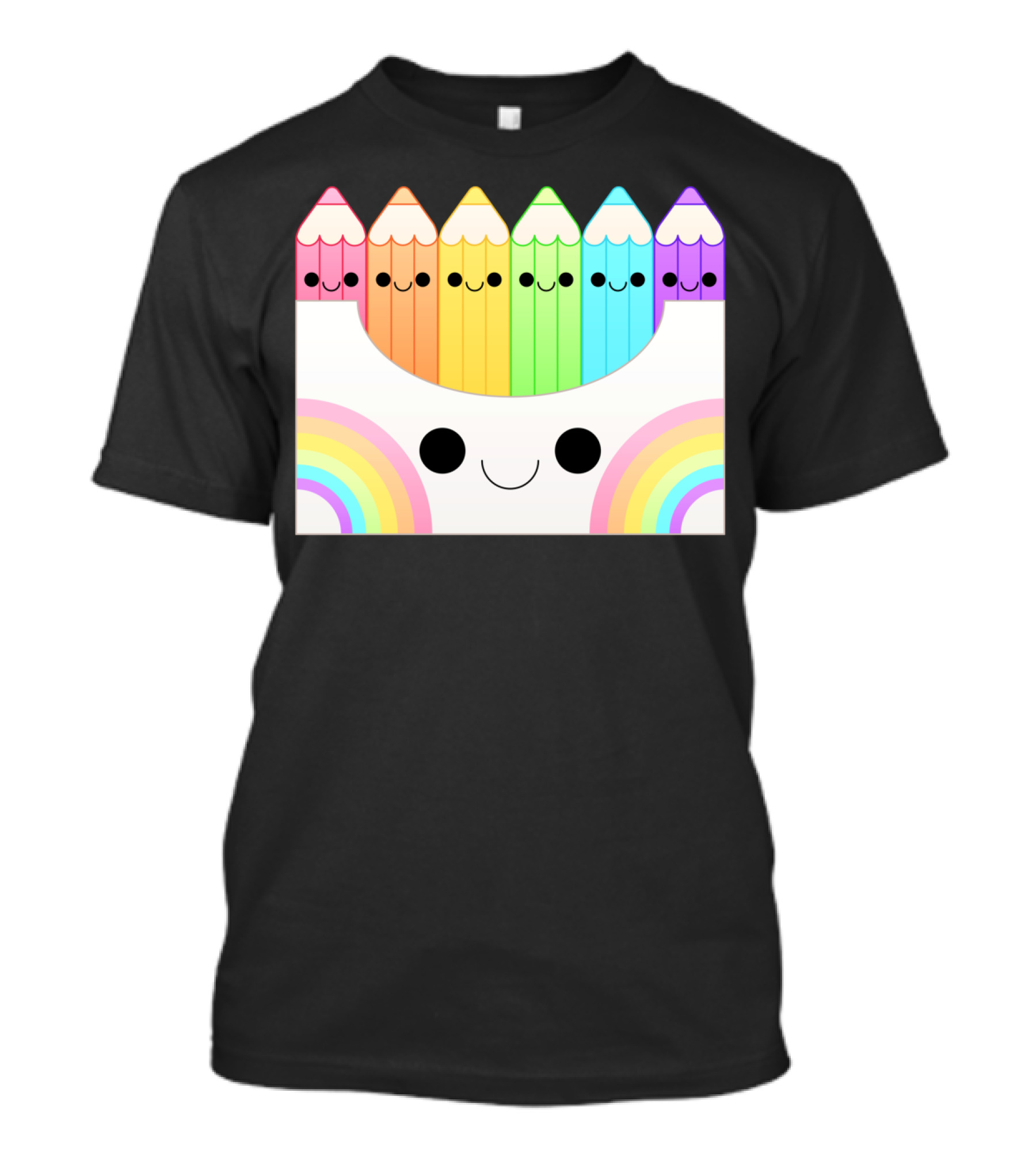 Kawaii Rainbow Pencil Box With Smiling Faces T-Shirt