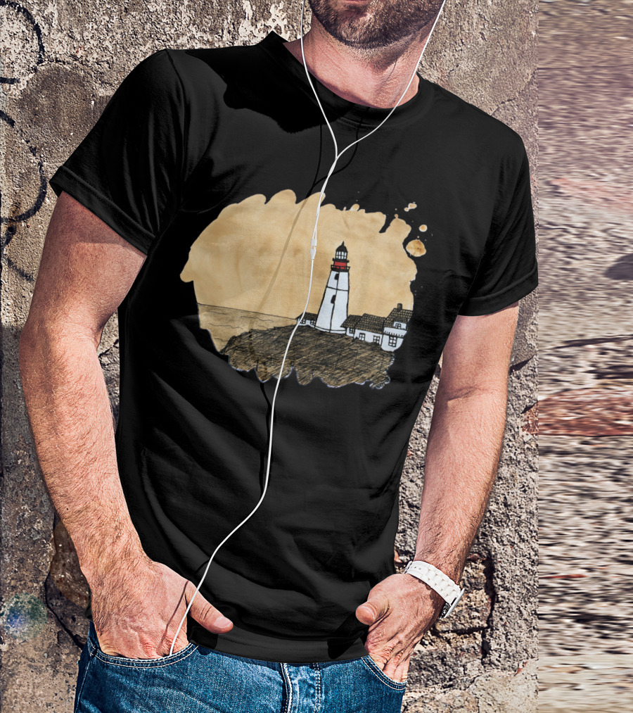 Lighthouse Positioned On Coffee Stain T-Shirt