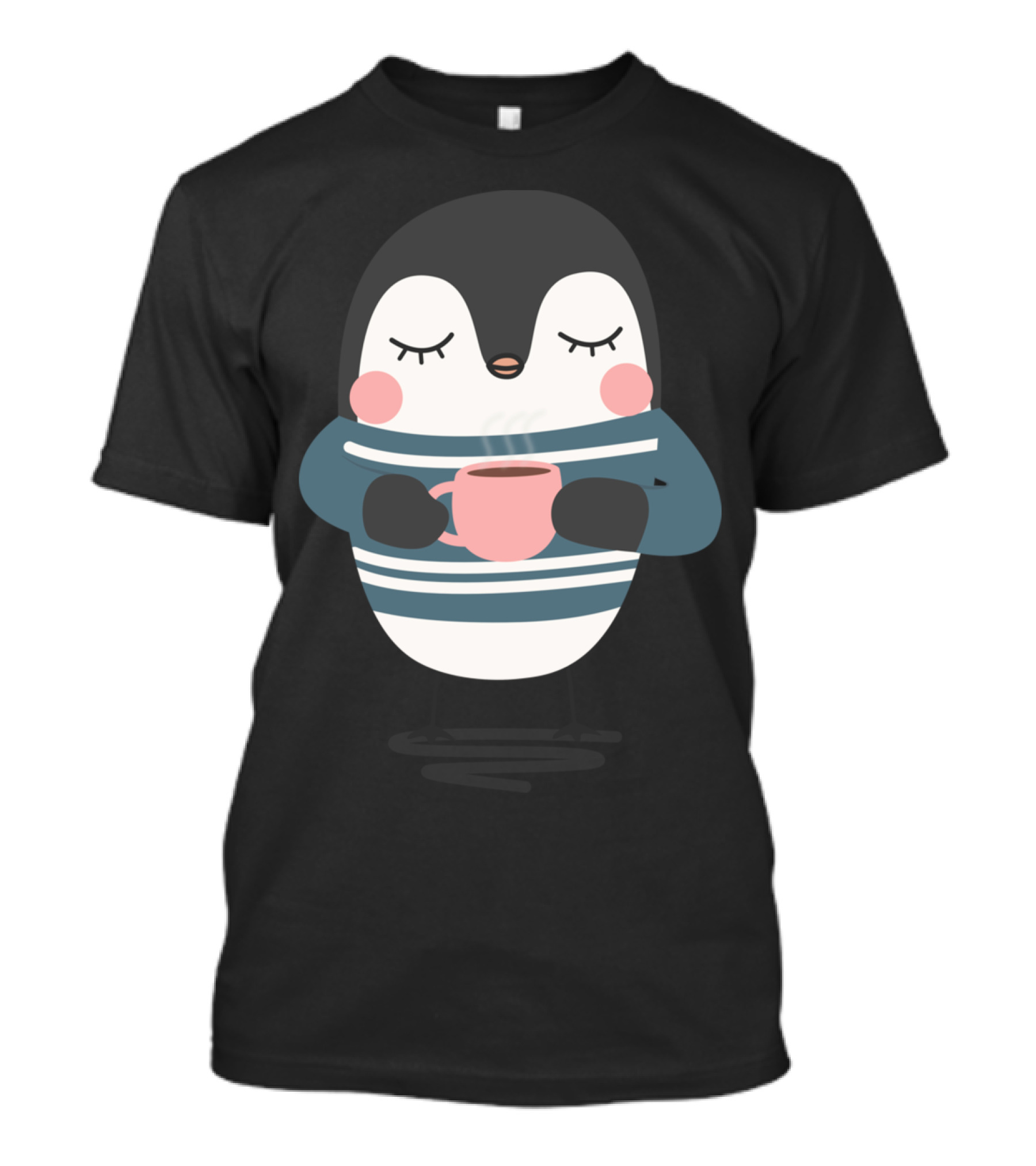 Cozy Kawaii Penguin Enjoying A Cup Of Coffee T-Shirt