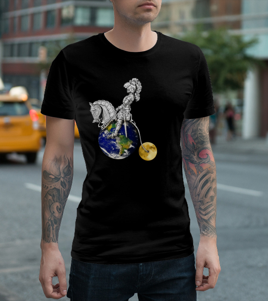 Planet Rider Knight on Horse with Earth and Moon T-Shirt