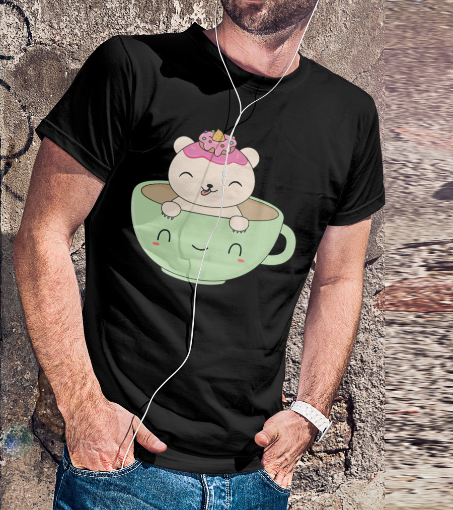 Kawaii Polar Bear With Donut In Happy Coffee Cup T-Shirt