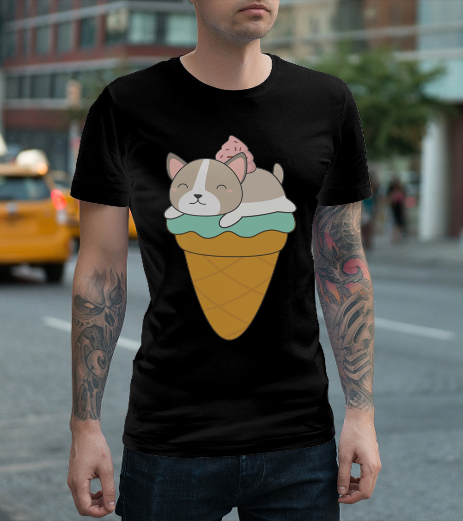Kawaii Puppy Dog Ice Cream Cone Delight T-Shirt
