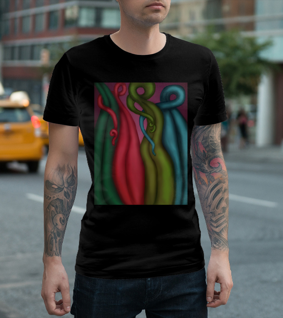 Plant Hug Abstract Red Green Blue Twists T-Shirt