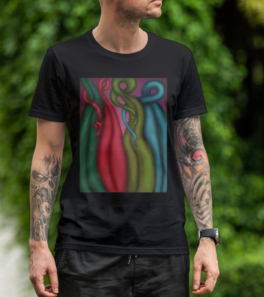 Plant Hug Abstract Red Green Blue Twists T-Shirt