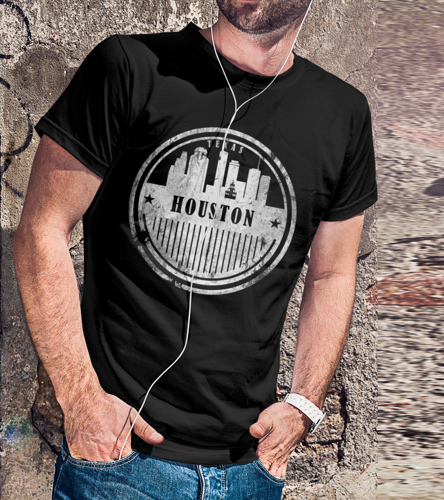 Texas Houston Cityscape Stars And Stripes Circular T-Shirt