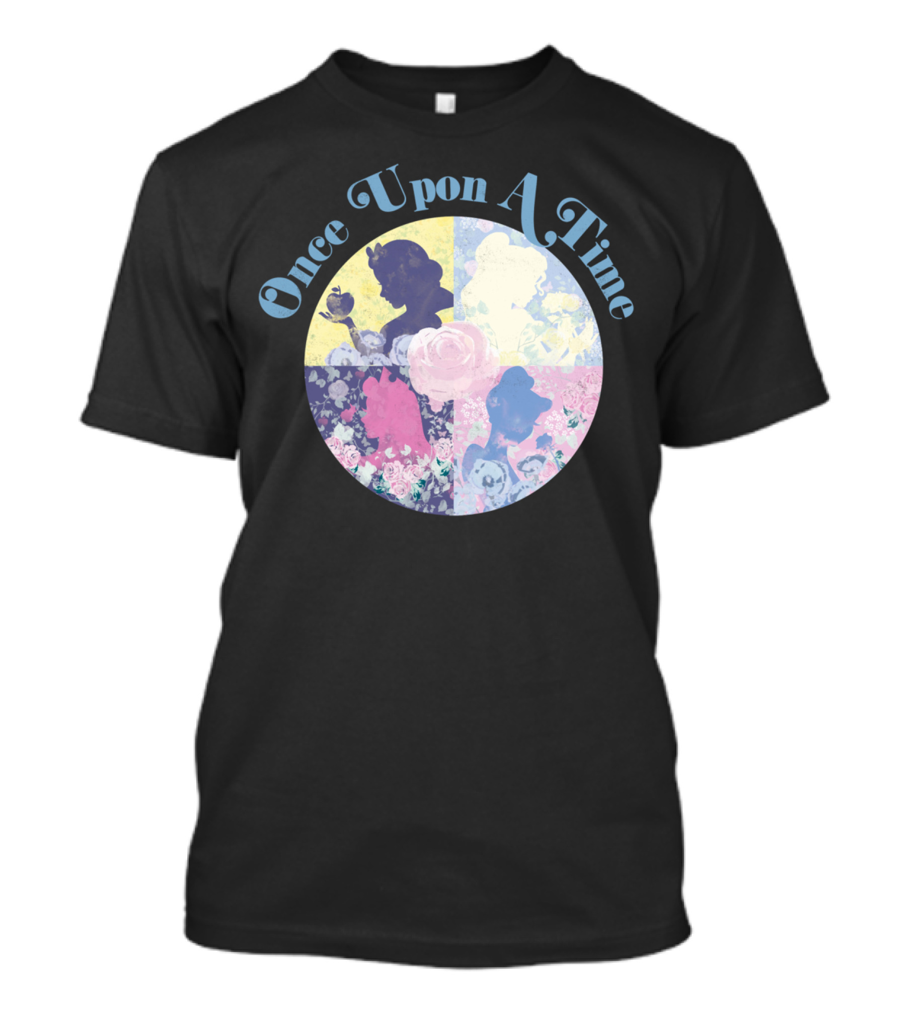Once Upon A Time Princesses Silhouette Circle With Floral Background T-Shirt