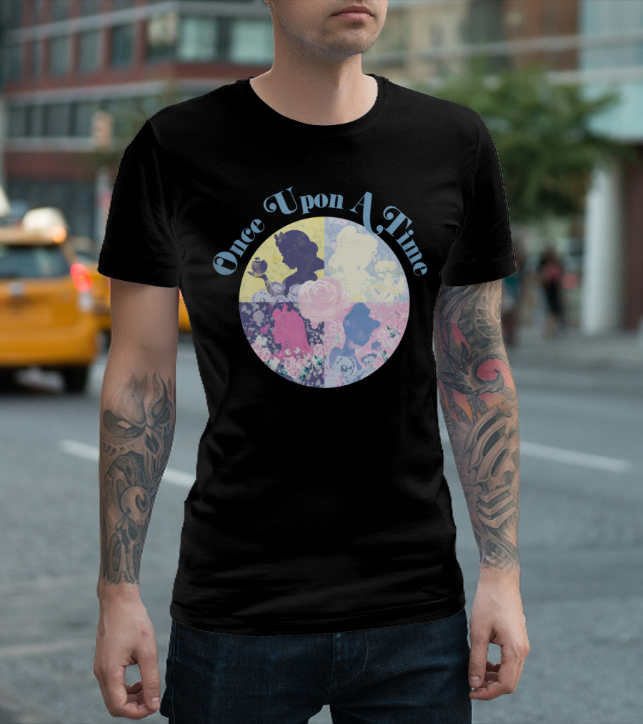 Once Upon A Time Princesses Silhouette Circle With Floral Background T-Shirt