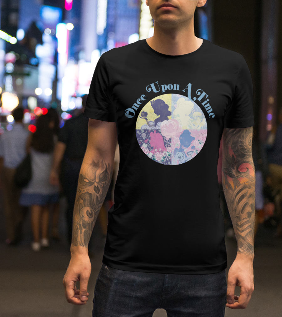 Once Upon A Time Princesses Silhouette Circle With Floral Background T-Shirt