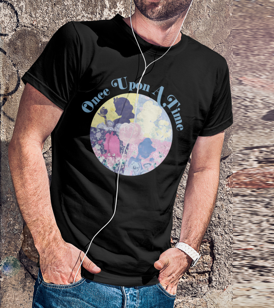Once Upon A Time Princesses Silhouette Circle With Floral Background T-Shirt