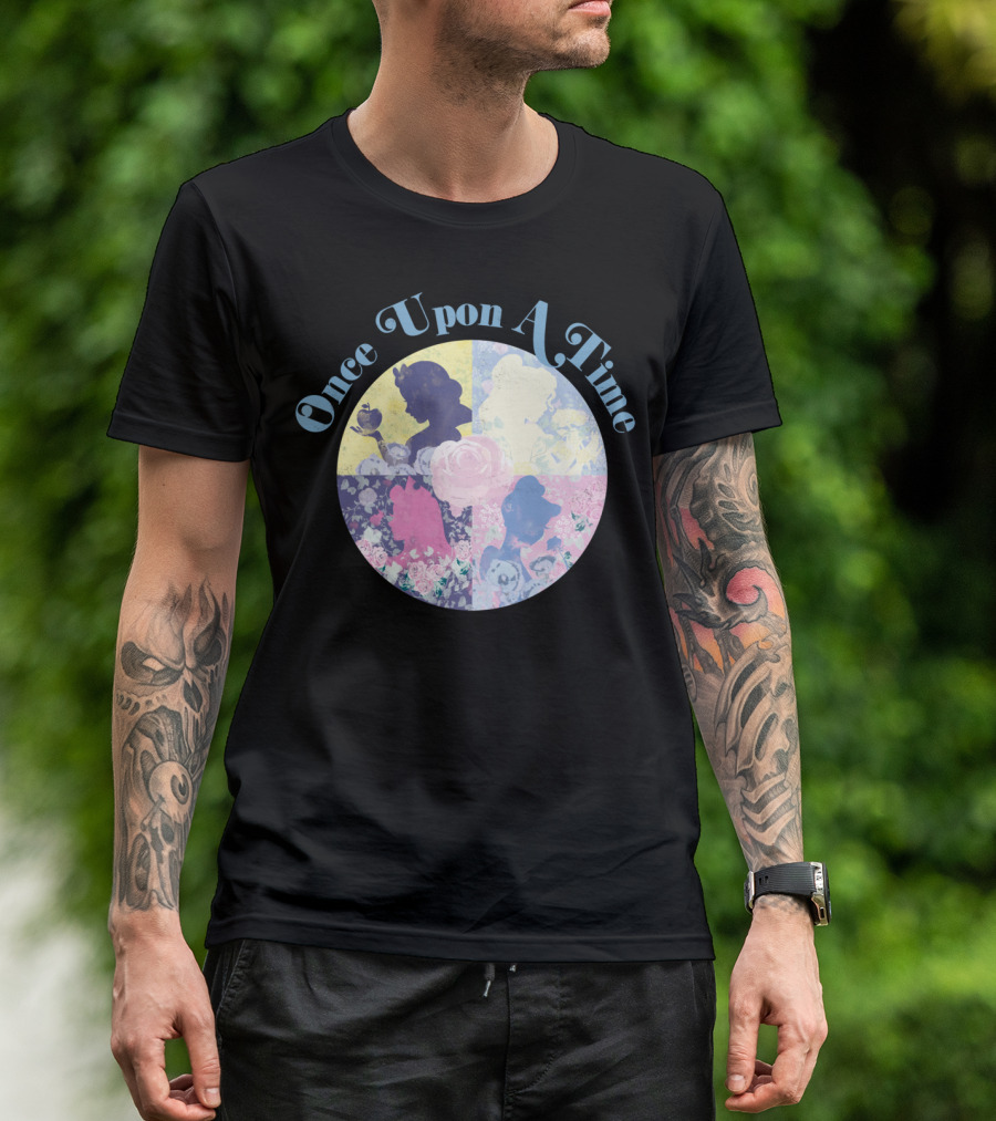 Once Upon A Time Princesses Silhouette Circle With Floral Background T-Shirt