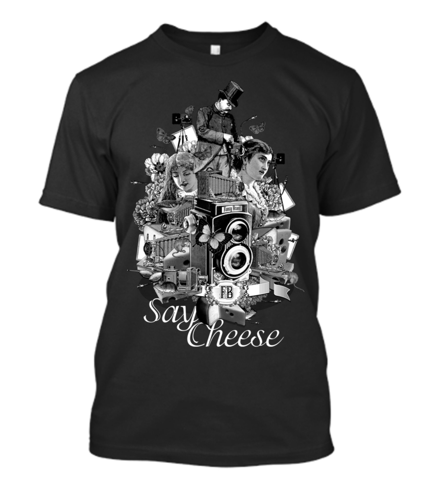 Say Cheese Vintage Camera Collage With Retro Photography Elements T-Shirt