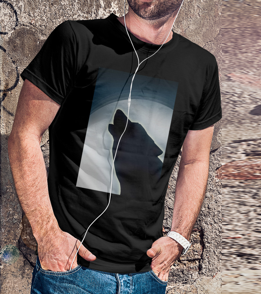 Howling Wolf Silhouette Under Starry Night Sky T-Shirt