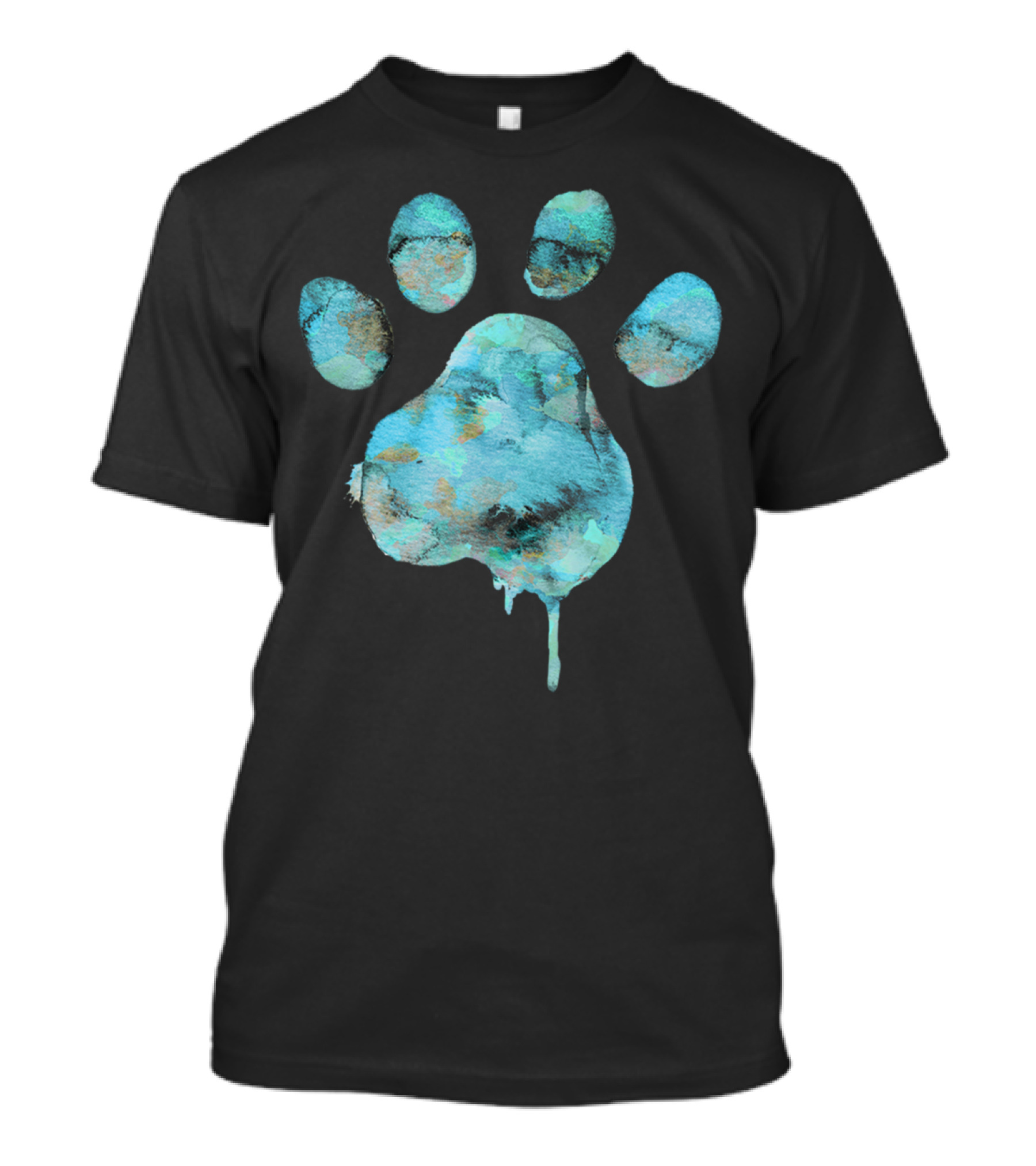 Watercolor Paw Print Blue Streaks T-Shirt