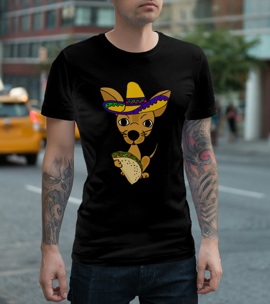 Marvelous Funny Chihuahua Dog Eating Taco With Sombrero T-Shirt