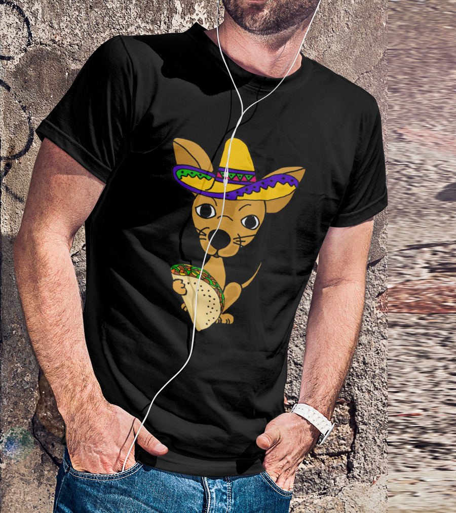 Marvelous Funny Chihuahua Dog Eating Taco With Sombrero T-Shirt
