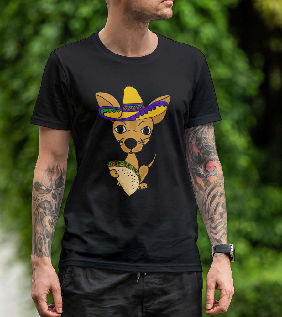 Marvelous Funny Chihuahua Dog Eating Taco With Sombrero T-Shirt