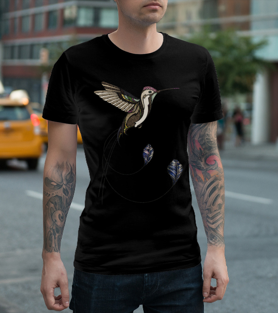 Marvelous Hummingbird With Vibrant Plumage And Floating Feathers T-Shirt