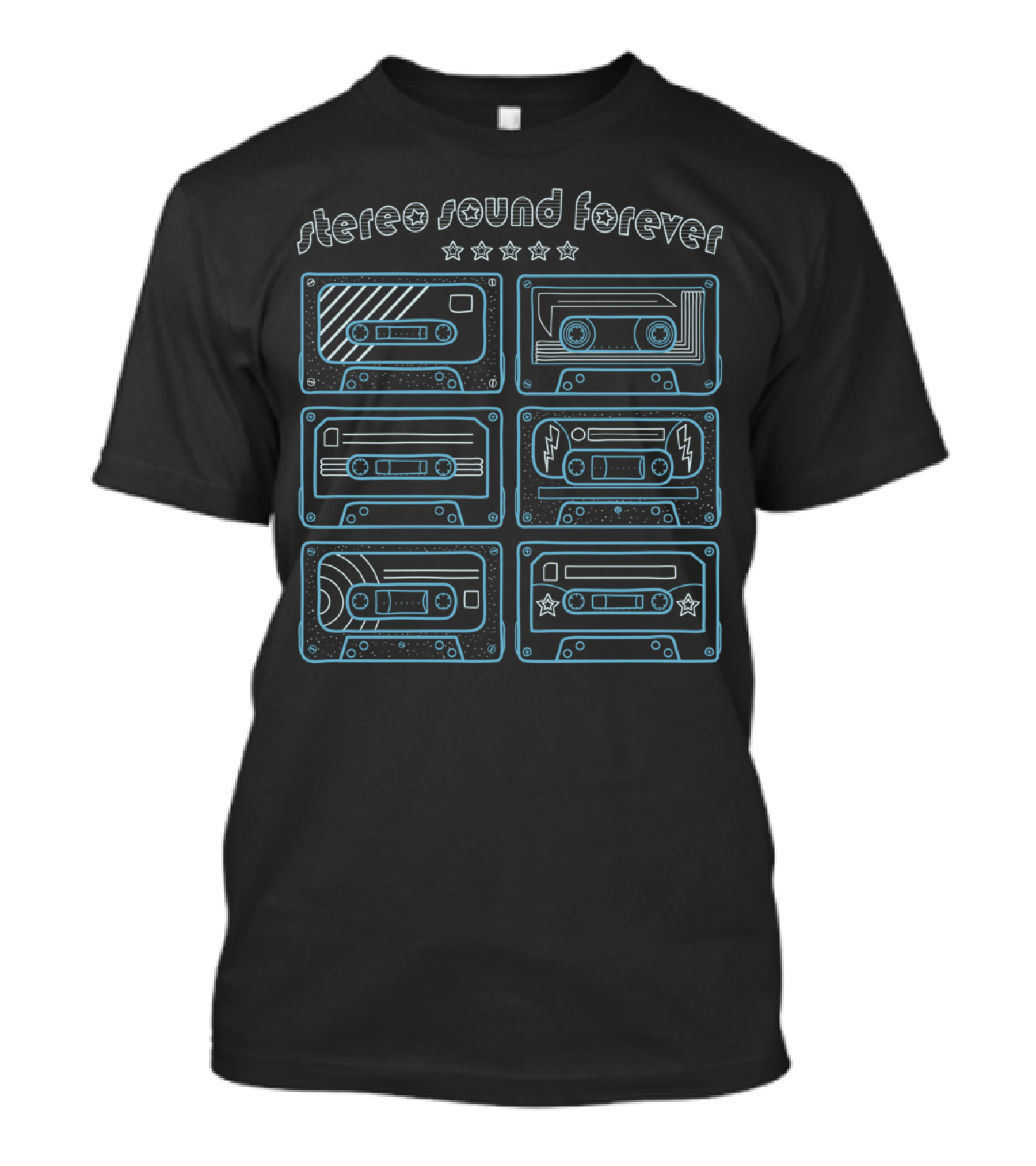Stereo Sound Forever Retro Cassette Tape Stars T-Shirt