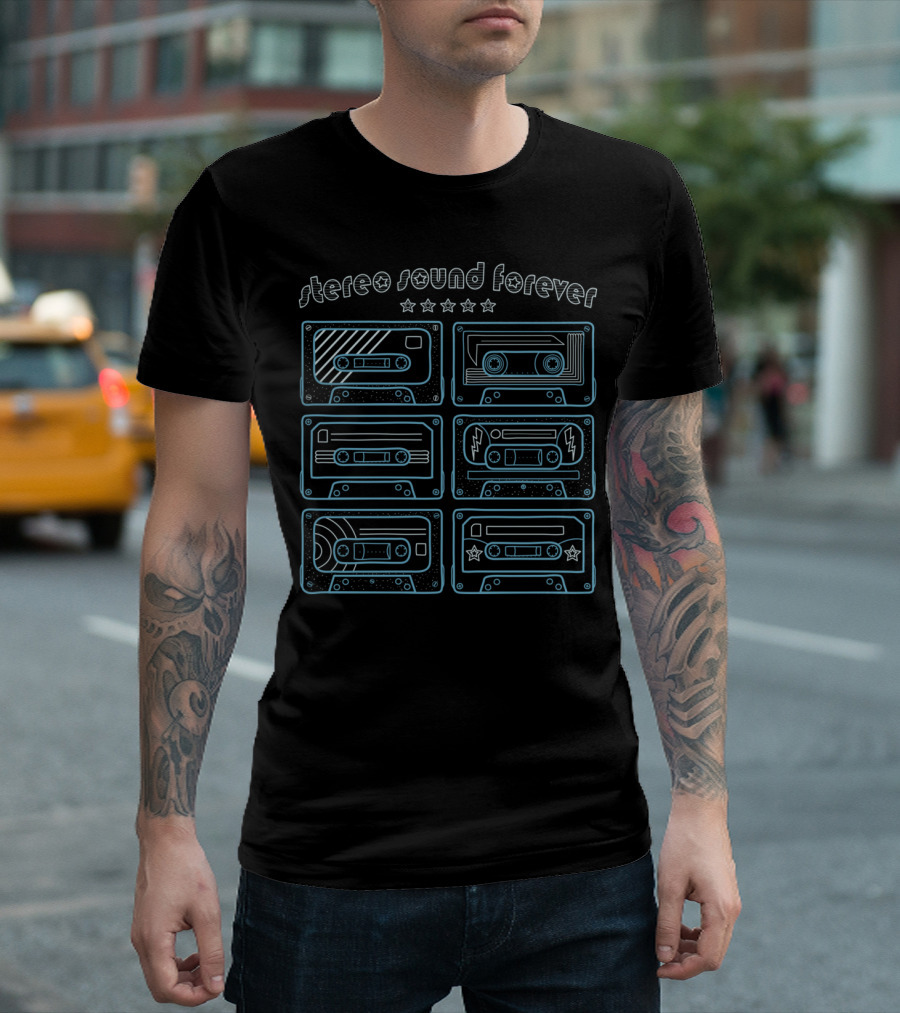 Stereo Sound Forever Retro Cassette Tape Stars T-Shirt