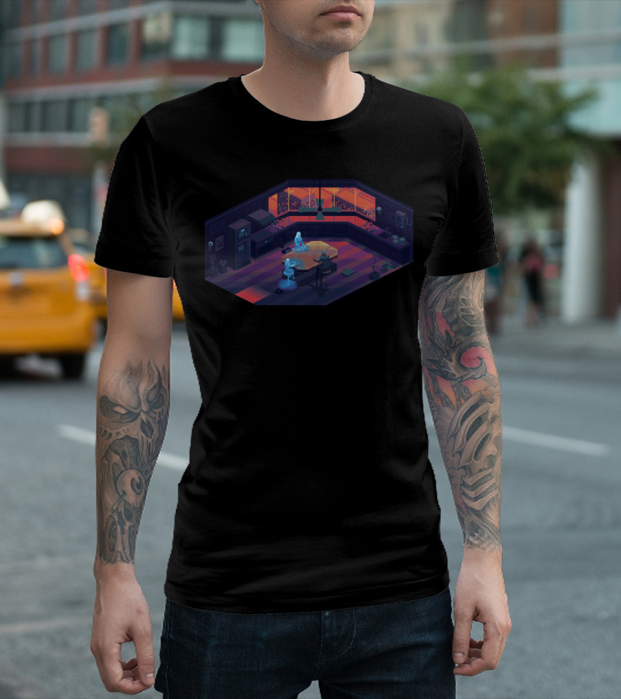 Family Dinner Retro Sci-Fi Kitchen Scene with Holograms T-Shirt