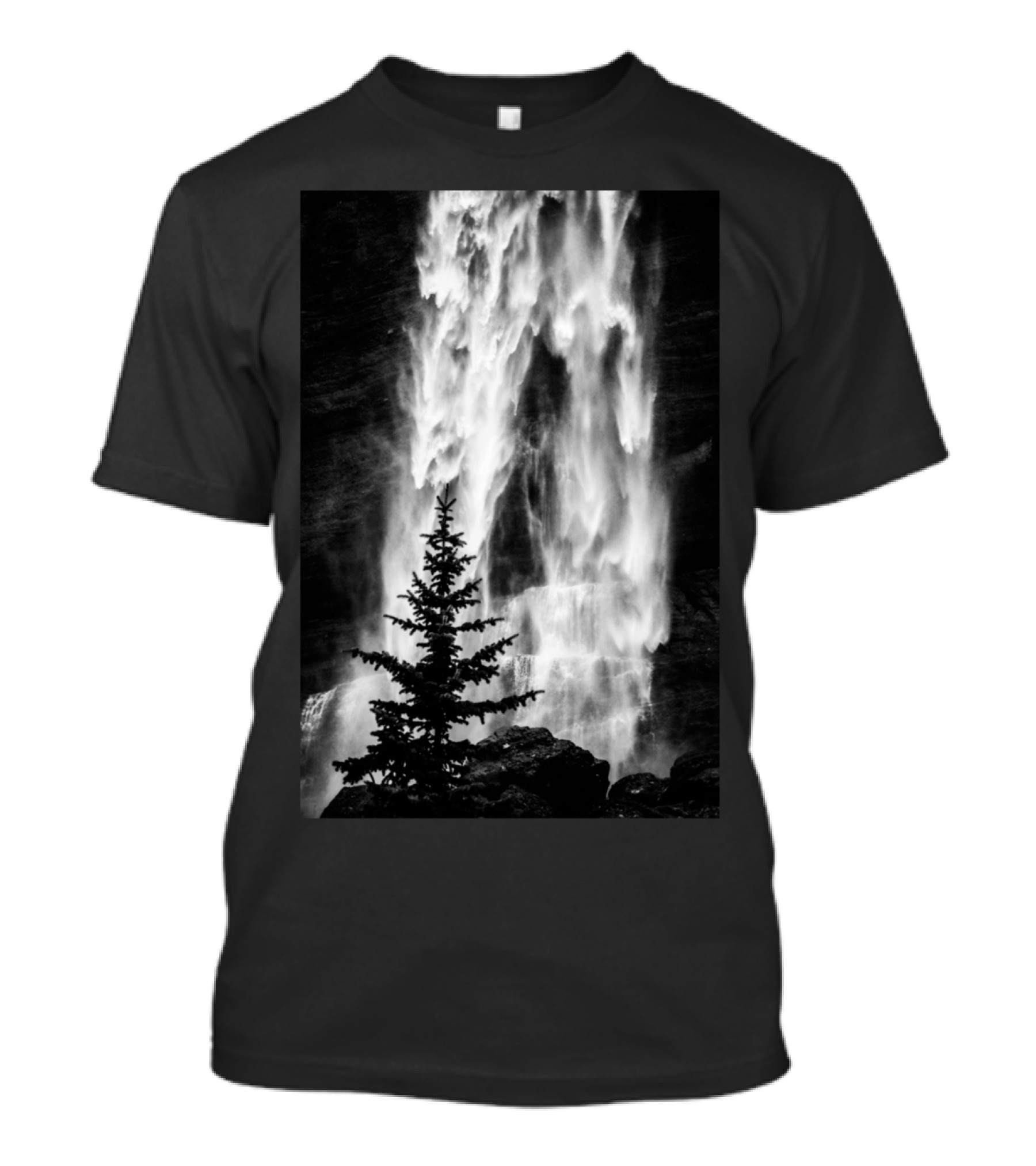 Waterfall Tree Landscape Black And White Photography T-Shirt