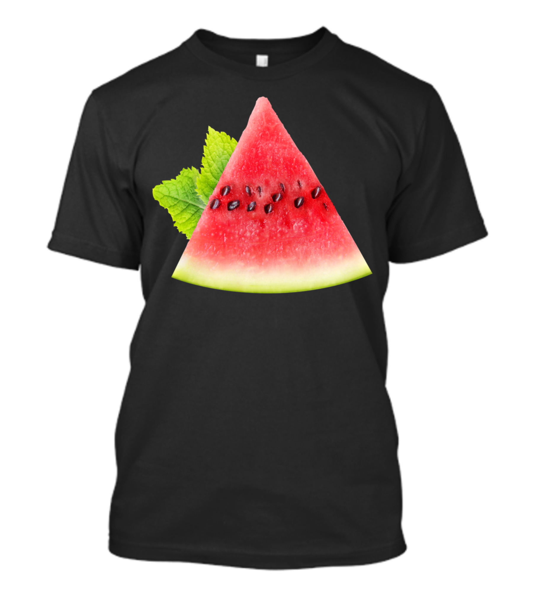 Watermelon And Mint Slice With Green Leaves T-Shirt