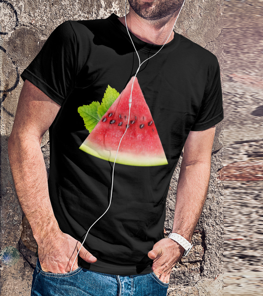 Watermelon And Mint Slice With Green Leaves T-Shirt