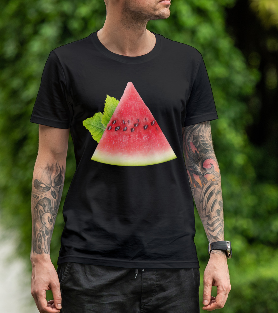 Watermelon And Mint Slice With Green Leaves T-Shirt