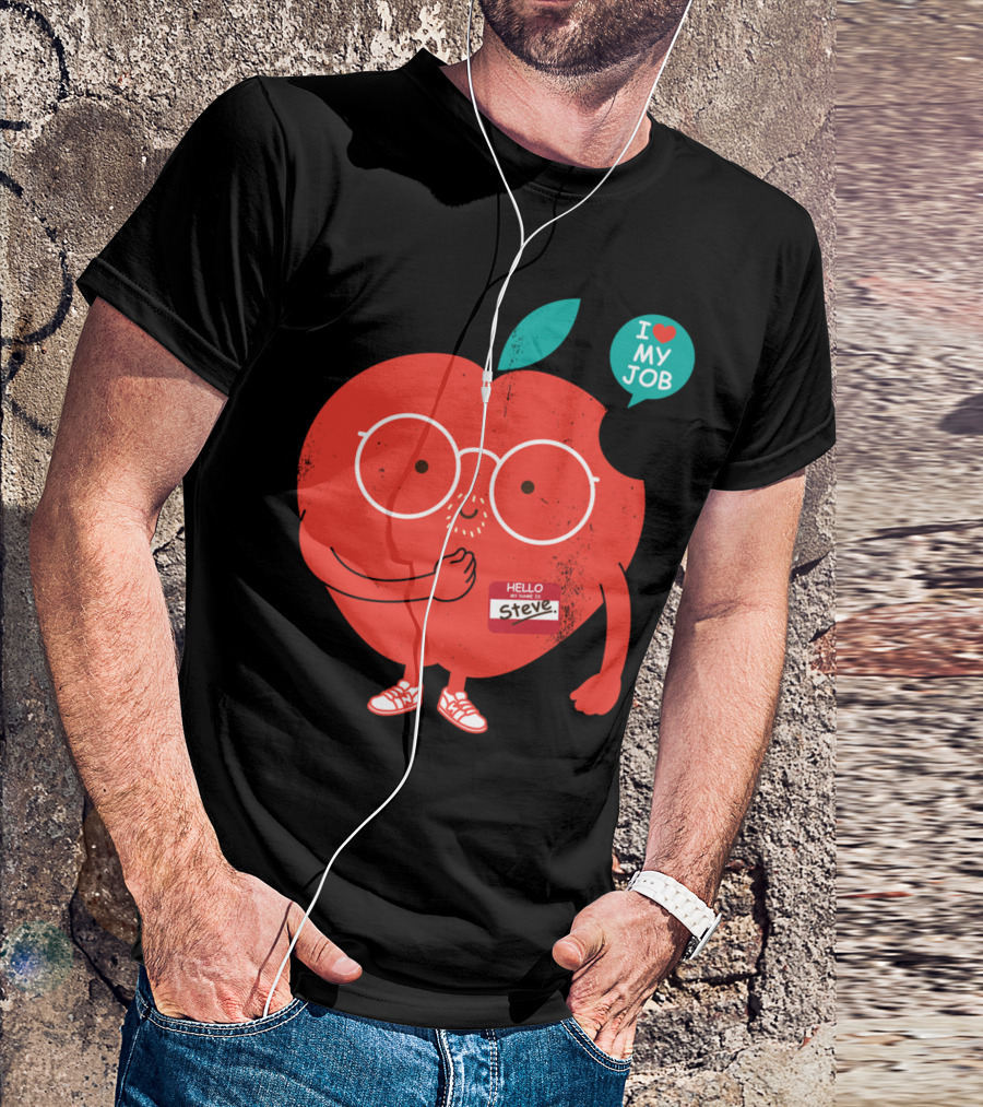 Hello Steve Apple Character Loves My Job T-Shirt