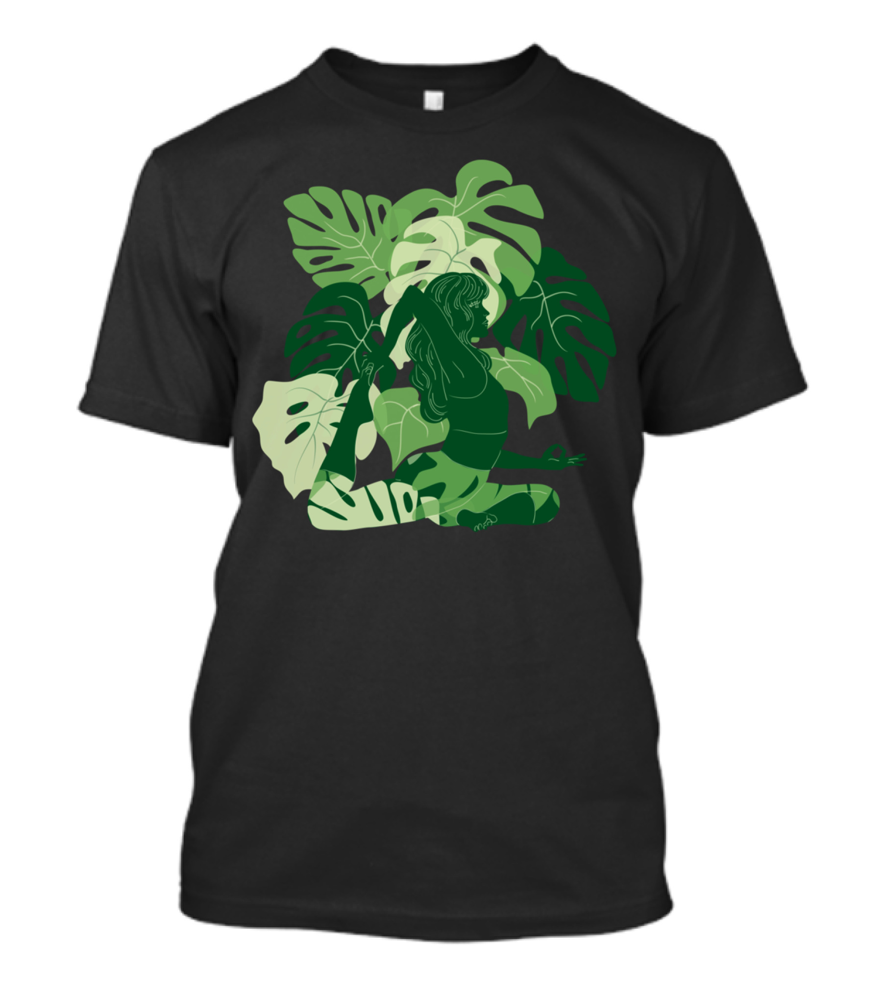 One Legged King Pigeon Pose With Lush Green Tropical Leaves T-Shirt