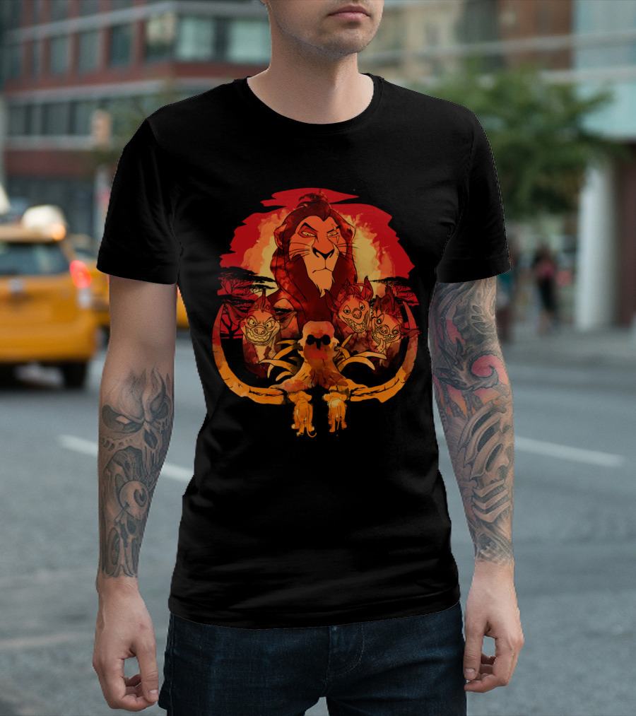 Scar And Hyenas Watercolor Sunset Scene Lion King T-Shirt