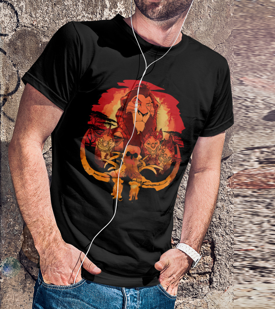 Scar And Hyenas Watercolor Sunset Scene Lion King T-Shirt