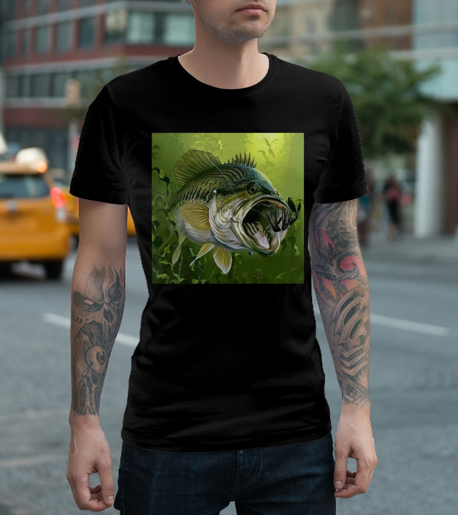 Stickers Large Mouth Bass Underwater Scene T-Shirt