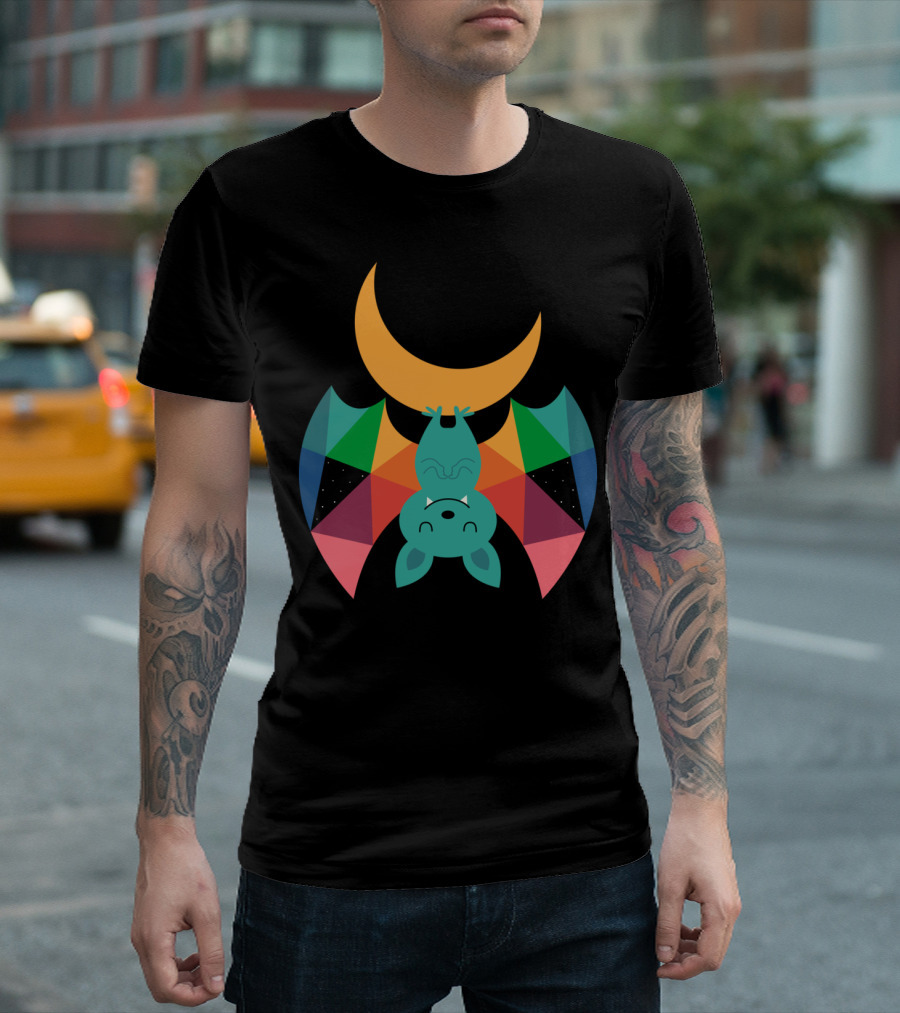 Moon Child Geometric Bat Under Crescent Moon T-Shirt