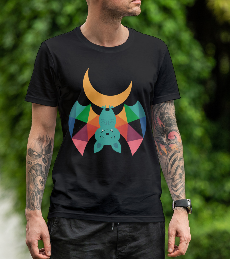 Moon Child Geometric Bat Under Crescent Moon T-Shirt