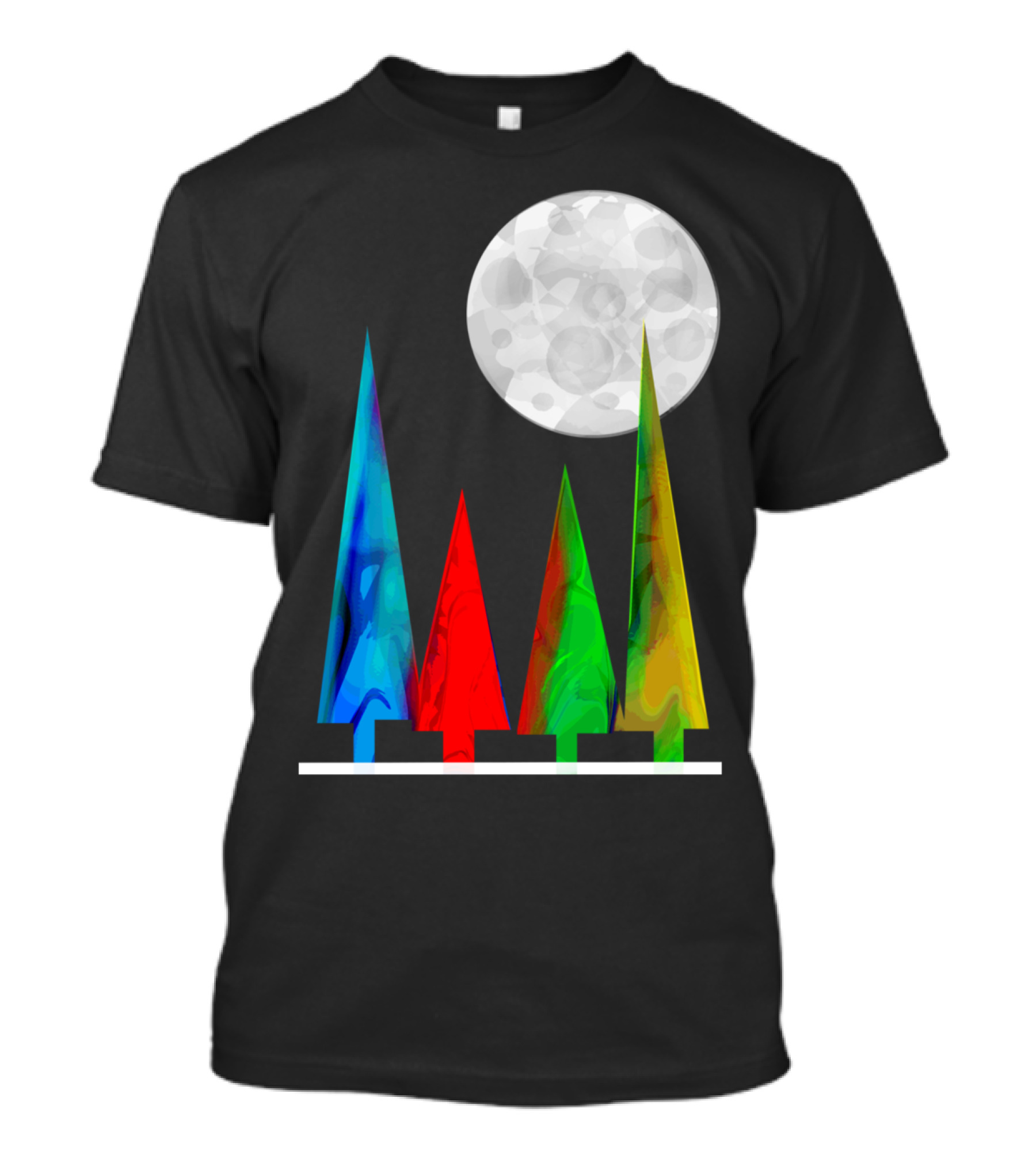 Moon Forest Colorful Trees Under Full Moon T-Shirt