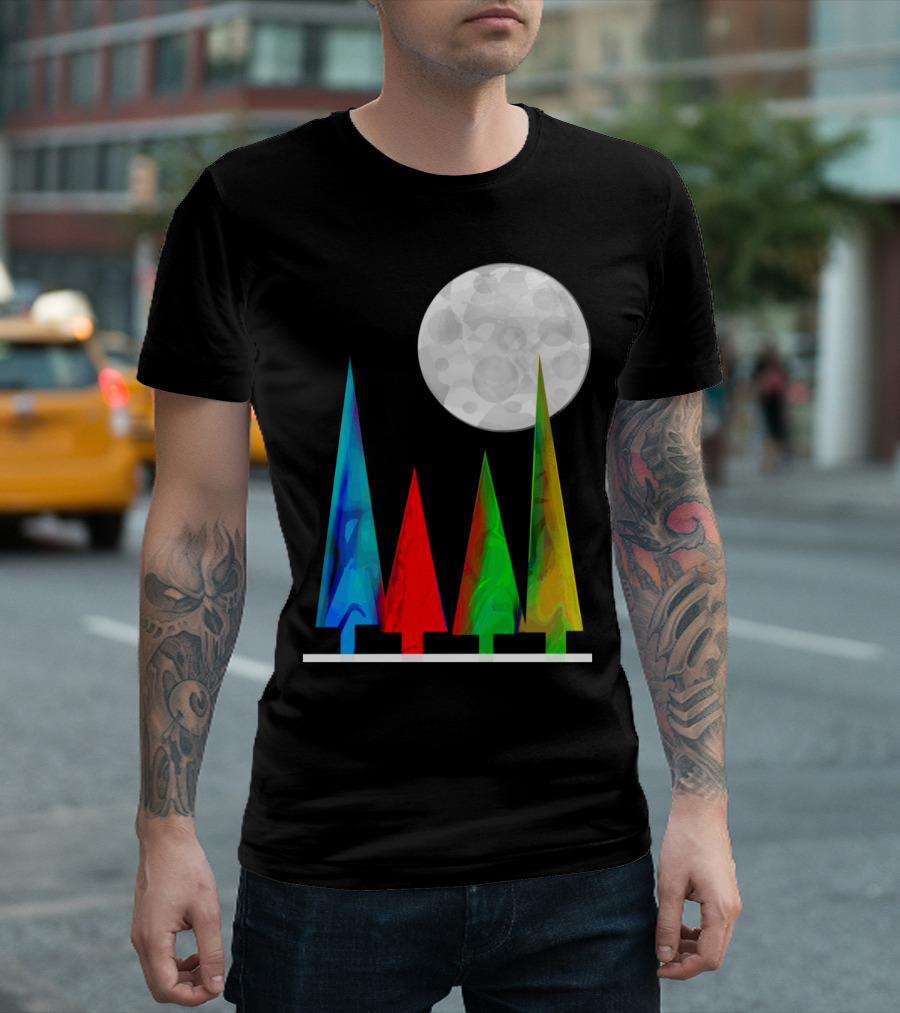 Moon Forest Colorful Trees Under Full Moon T-Shirt