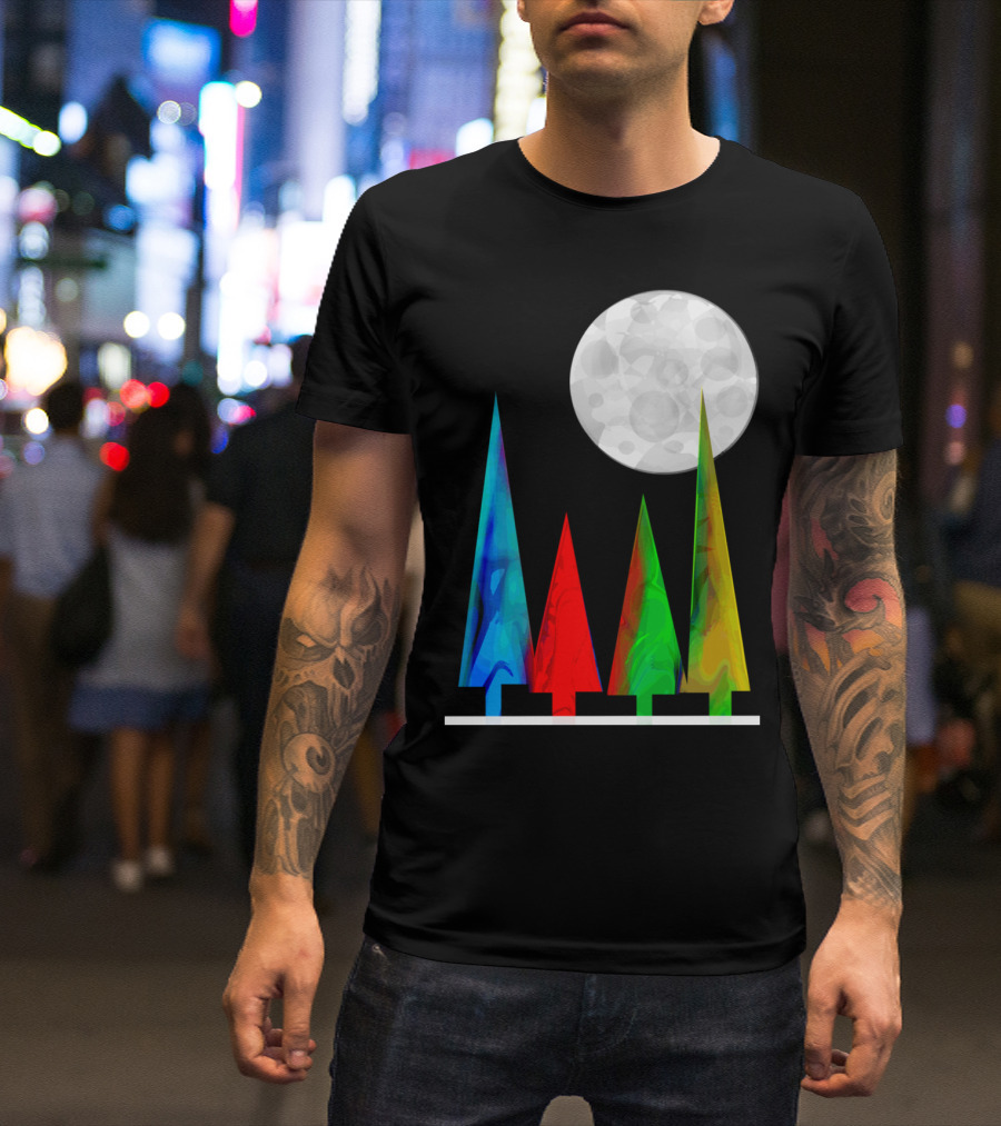 Moon Forest Colorful Trees Under Full Moon T-Shirt