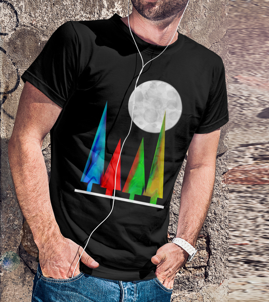 Moon Forest Colorful Trees Under Full Moon T-Shirt
