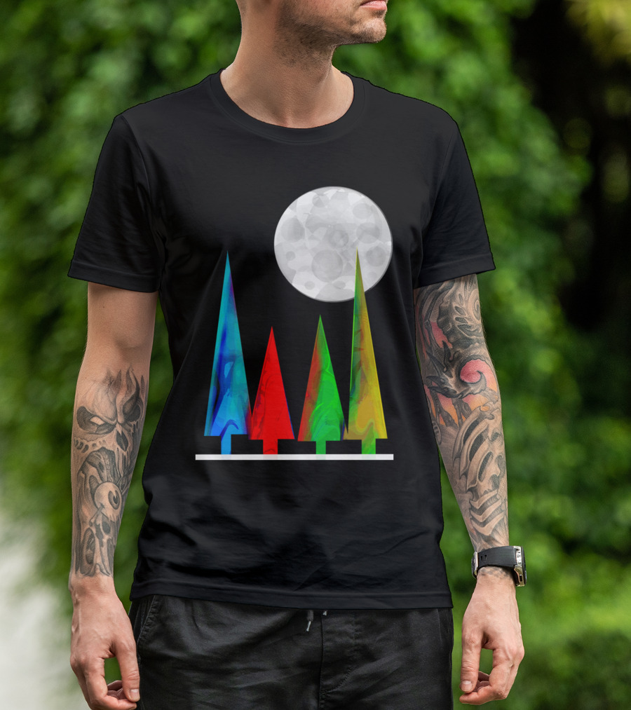 Moon Forest Colorful Trees Under Full Moon T-Shirt