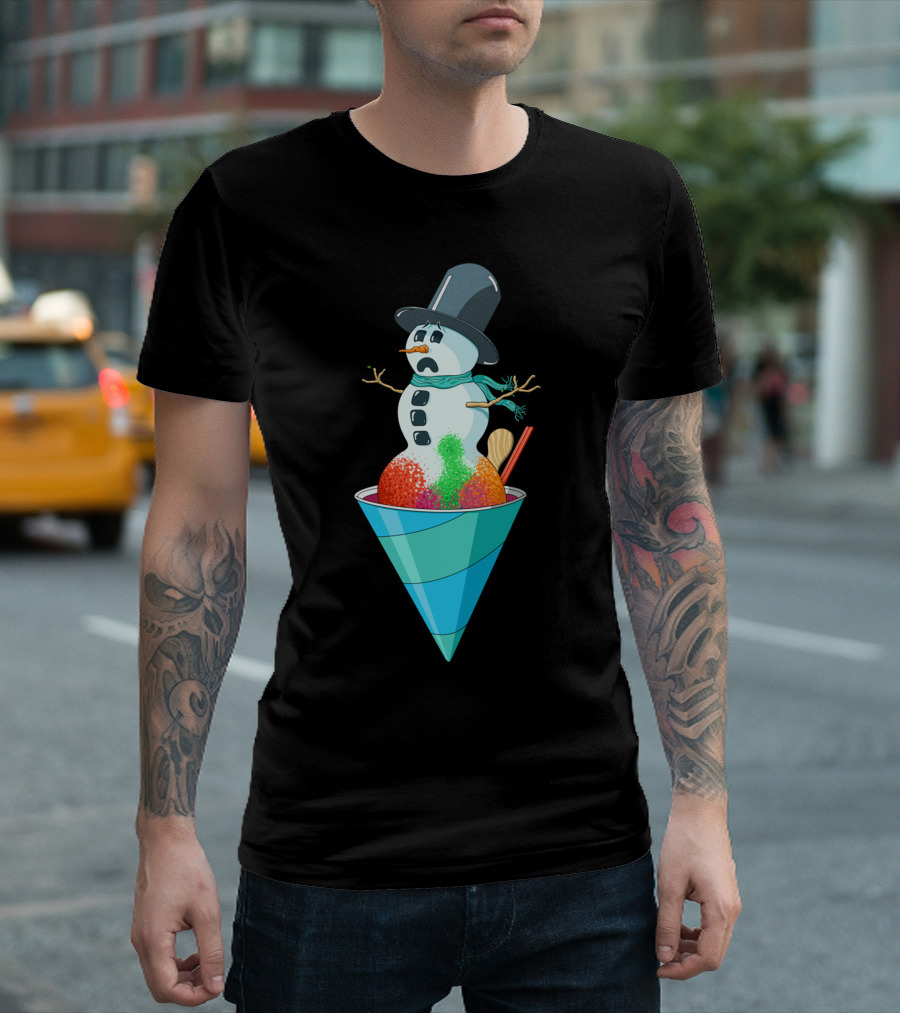 Snowman Melting in a Snow Cone with The Worst Summer Job Ever T-Shirt