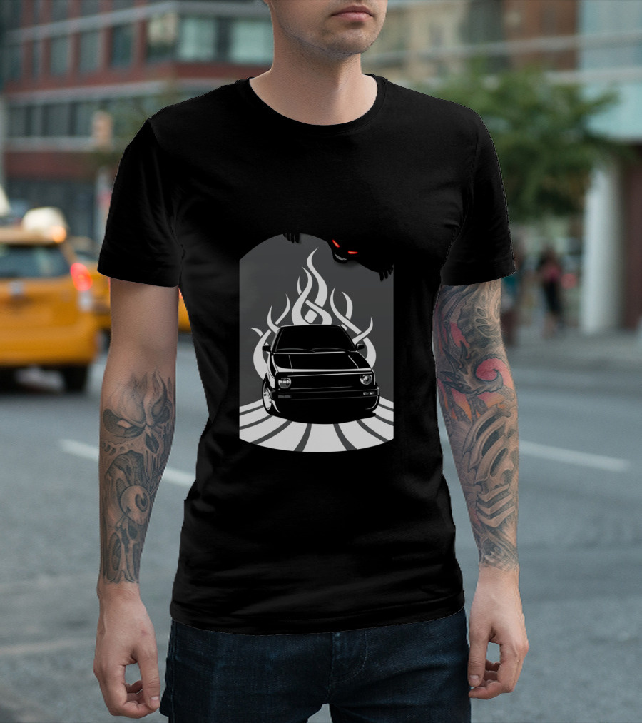 Rebel in Hell Devil Car Flames T-Shirt