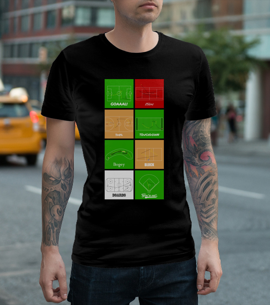 GOAAAL 15lov Hoops Touchdown Bogey Block Boards You're Out T-Shirt