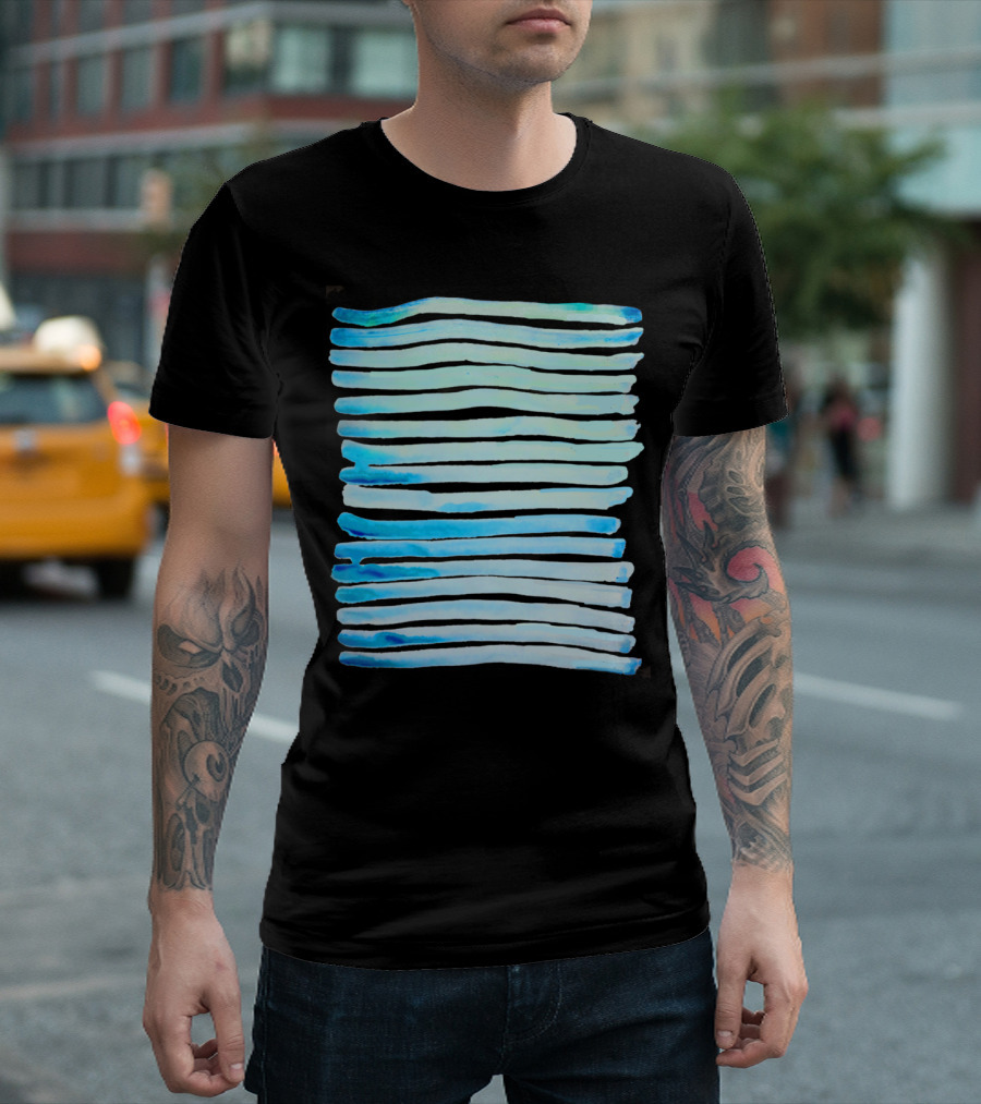 New Year Blue Water Lines Abstract Wave Stripes T-Shirt