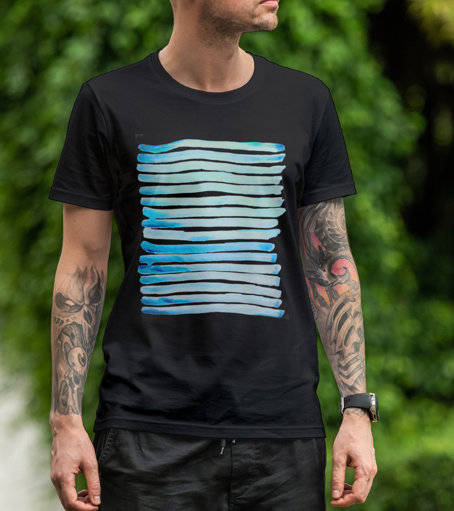 New Year Blue Water Lines Abstract Wave Stripes T-Shirt
